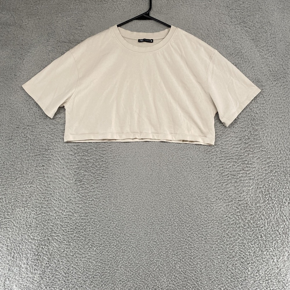 Zara Super Crop Tee Womens Medium Cotton Jersey Minimalist Basic‎ Summer T-Shirt